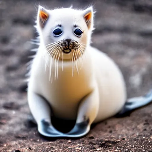 Prompt: ababy seal - kitten - hybrid, animal photography