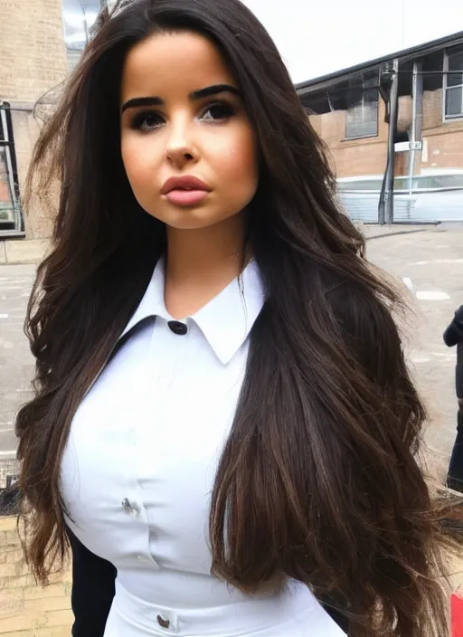 Image similar to Instagram photo of Demi Rose wearing school uniform, 4K HD, detailed face