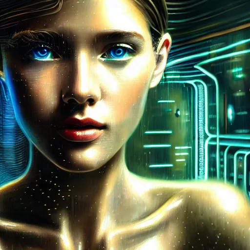 Prompt: ultra realist intricate detailed painting of a female upclose in a room full of cryo pods, blade runner, sci - fi, very intricate details, 8 k resolution, volumetric lighting, artstyle hiraku tanaka, award winning