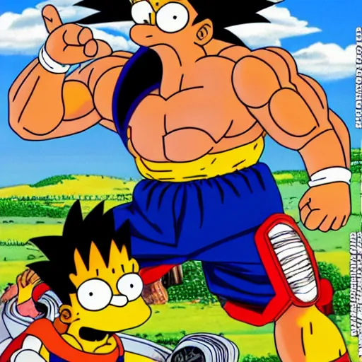 Image similar to goku merged with homer simpson