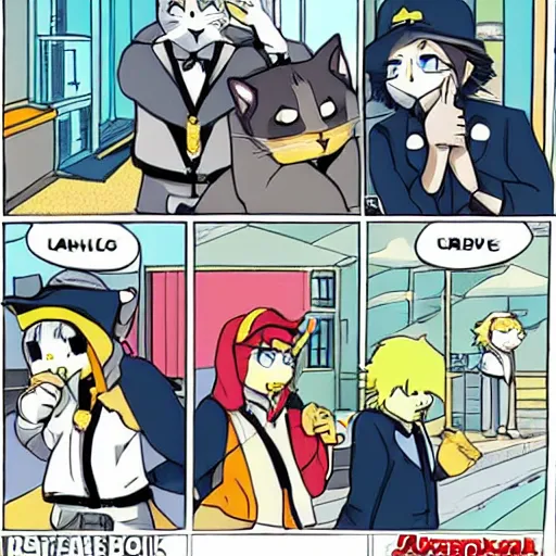 Prompt: cats robbing a bank in west virginia, anime