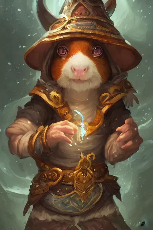 Image similar to cute little anthropomorphic Guinea Pig Mage using Ice Magic, tiny, small, short, Wizard robe, cute and adorable, pretty, beautiful, DnD character art portrait, matte fantasy painting, DeviantArt Artstation, by Jason Felix by Steve Argyle by Tyler Jacobson by Peter Mohrbacher, cinematic lighting