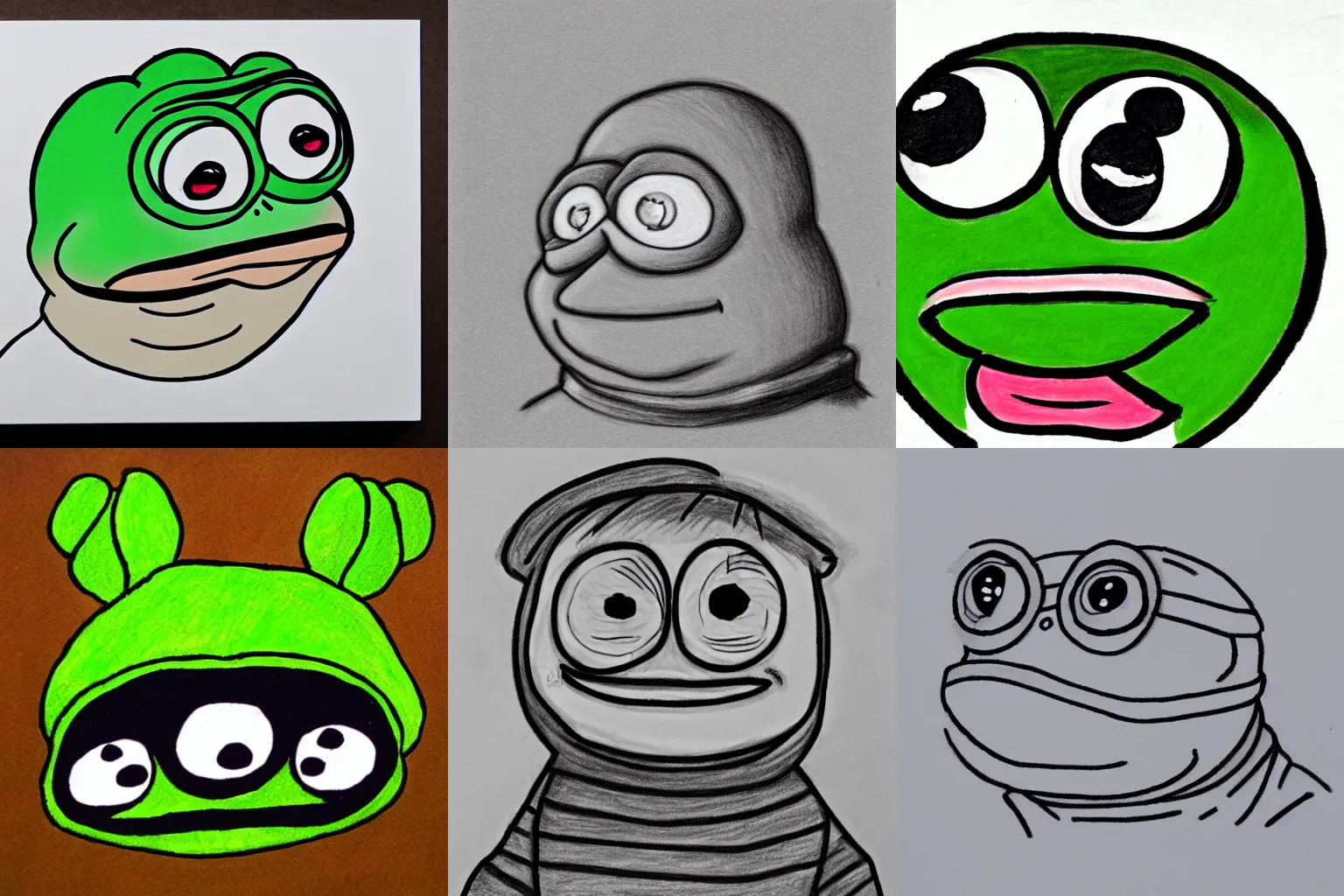 Prompt: Drawing of an extremely sad Pepe the Frog