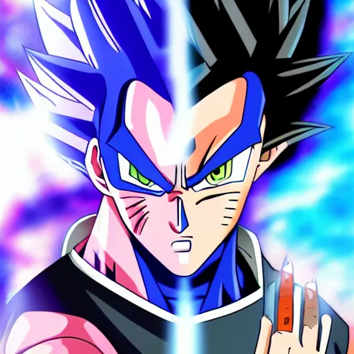 Image similar to fusion of sasuke and vegeta, anime, 4 k