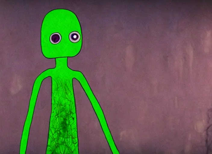 Image similar to film still of salad fingers in the new scifi movie, 4 k