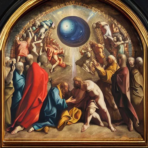 Image similar to creation of the universe painted in the gent altar piece