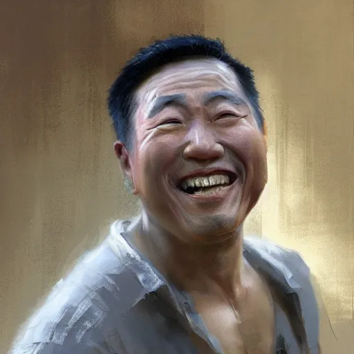 Image similar to a happy asian man, painted by Craig Mullins