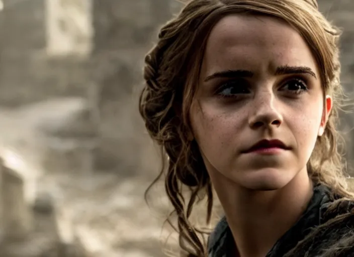 Prompt: emma watson as hermione granger in that infamous game of thrones scene