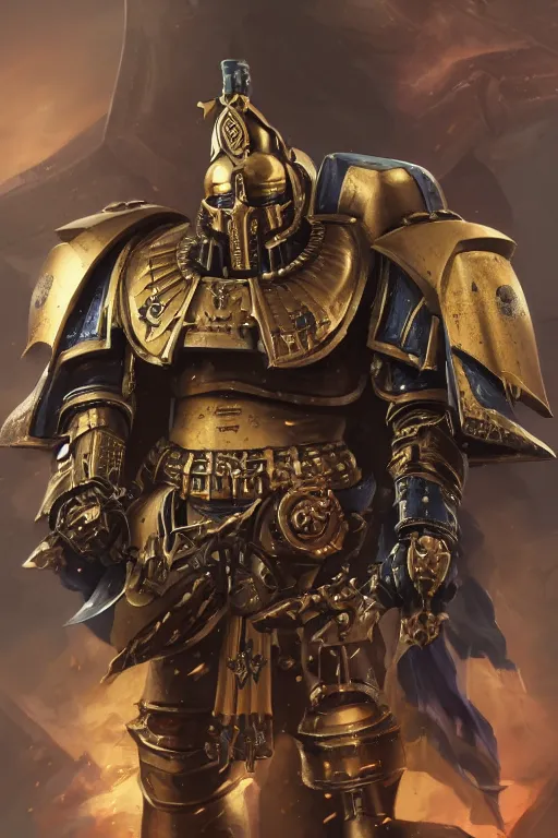 Image similar to armor portrait heros warhammer 4 0 k horus heresy fanart - the primarchs emperor by johannes helgeson animated with vfx concept artist & illustrator global illumination ray tracing hdr fanart arstation zbrush central hardmesh 8 k octane renderer comics stylized