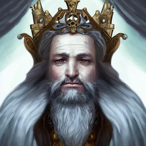 Image similar to A portrait of an old medieval king, weary, sitting on his throne, Charlie Bowater art style, digital fantasy portrait