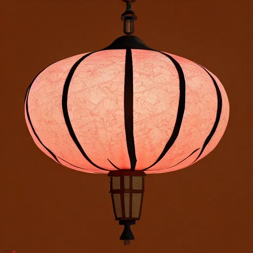 Image similar to A hanging ancient Japanese paper lantern, prop concept art design ,artstation. render in C4D