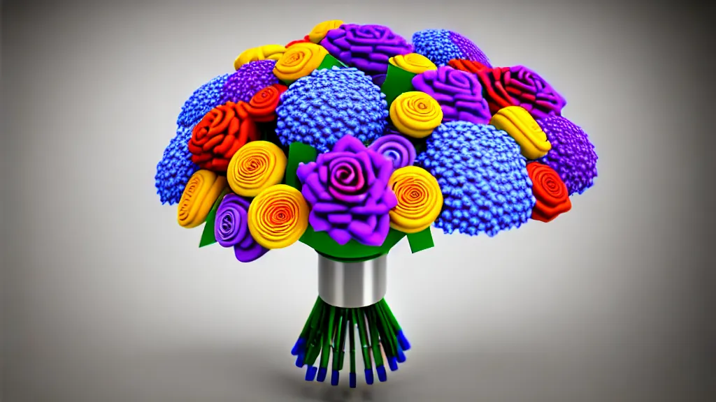 Prompt: bouquet of flowers on a mechanical surface y2k xeroxed image octane render sharpening