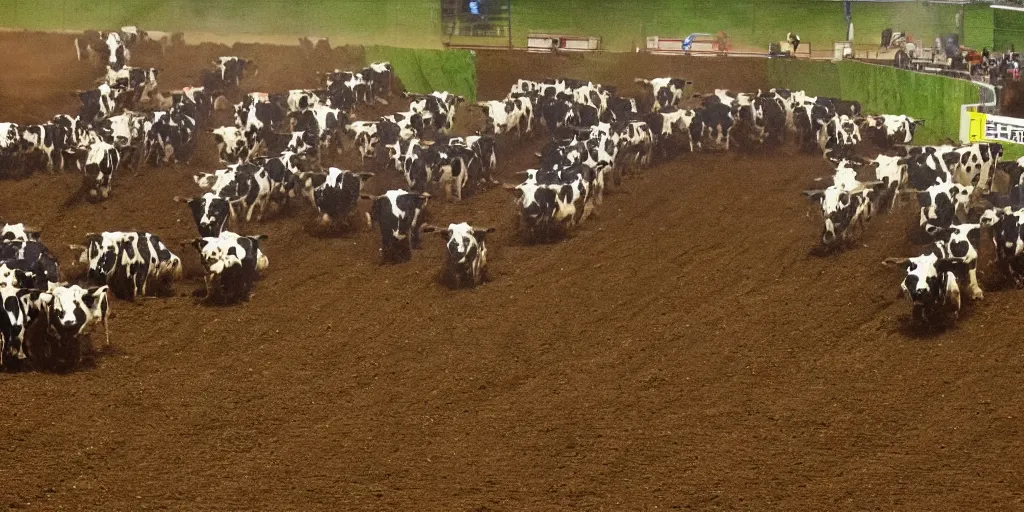 Prompt: a herd of cows on an arenacross track