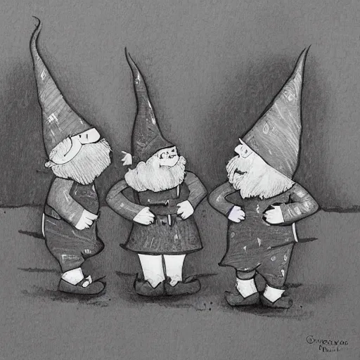 Prompt: Gnomes dancing together in their tiny village, art style by Greg Rukowski