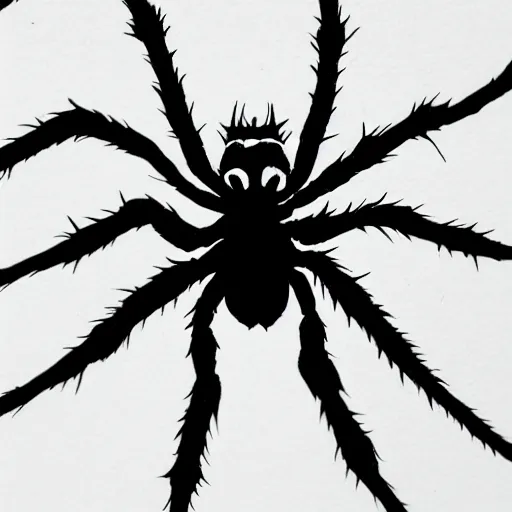 Image similar to spider, black and white, botanical illustration, black ink on white paper, bold lines