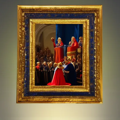 Prompt: crowning of donald trump, epic lighting, medieval painting, amazing details