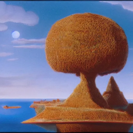 Image similar to numerical holographic giant port octagon dingo tower oil maple tree , by Salvador Dalí and Eleanor Vere Boyle and Ghibli Studios , matte painting , parallax , 4K