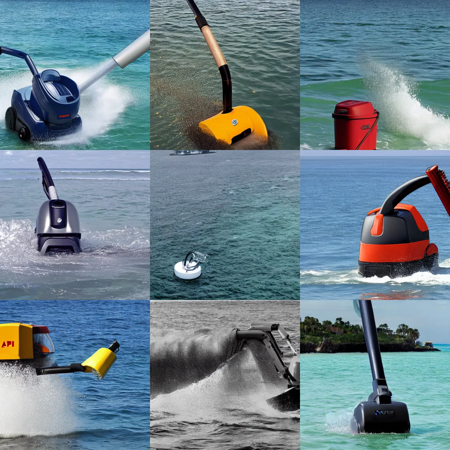 Prompt: A giant hoover sucking up the ocean