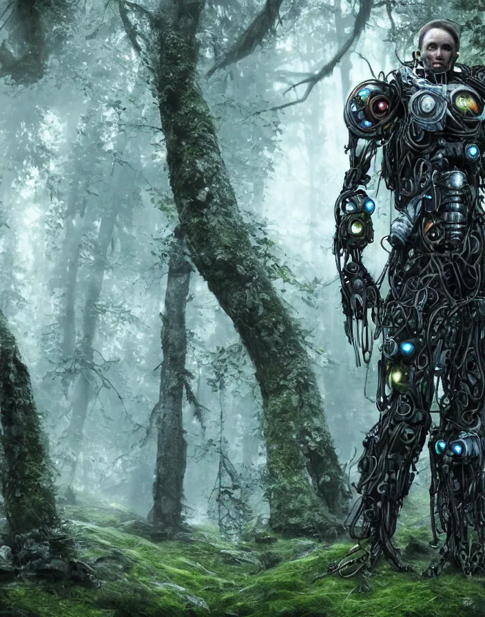 Image similar to druid cyborg in Nordic forest, photorealistic, 4k