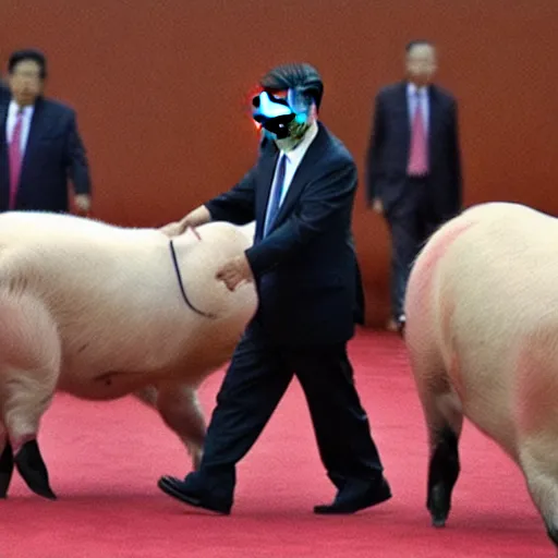 Image similar to xi jinping hitting pigs with big stick