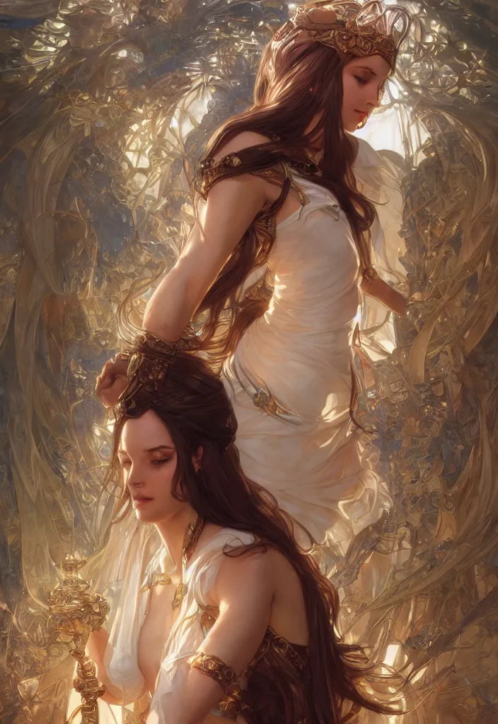 Image similar to goddess ishtar elegant, hyper detailed, ultra definition, photoreal, artstation, unreal engine rendered, concept art, smooth, sharp focus, illustration, art by artgerm and greg rutkowski and alphonse mucha and garis edelweiss