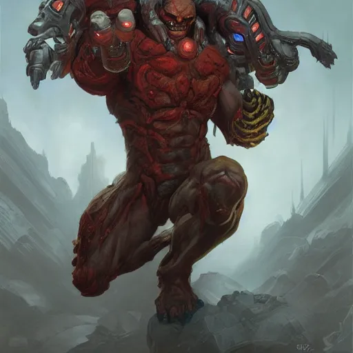 Image similar to doom eternal, mutant, tubes fused with the body, front view, painted by stanley lau, painted by greg rutkowski, painted by stanley, artgerm, masterpiece, digital art, trending on arts