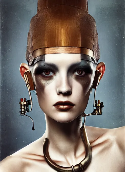 Image similar to close - up portrait of beautyful female android steampunk by paolo roversi,