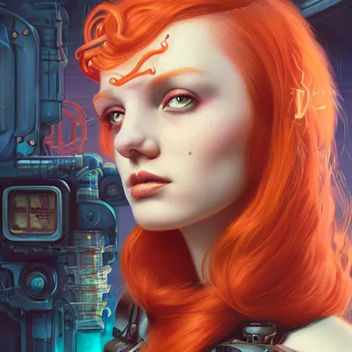 Image similar to Lofi pale redhead BioPunk Steampunk portrait, Pixar style, by Tristan Eaton Stanley Artgerm and Tom Bagshaw.