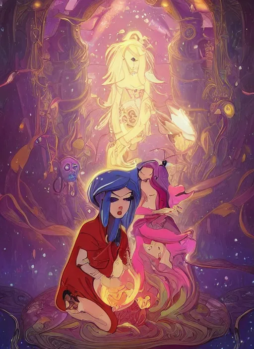 Prompt: adventure time fire princess and finn embrace, surrounded by starlight, moon behind, chinese fantasy, intricate complexity, elegant, hyper detailed, scattered diffusion, ultra definition, photoreal, artstation, unreal engine rendered, concept art, smooth, sharp focus, illustration, art by artgerm and pendleton ward and alphonse mucha and garis edelweiss