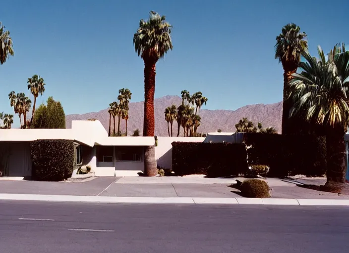 Image similar to a detailed photograph of 1 9 7 0 s palm springs neighborhood by slim aarons, photoreal, minimal, getty images, 4 k