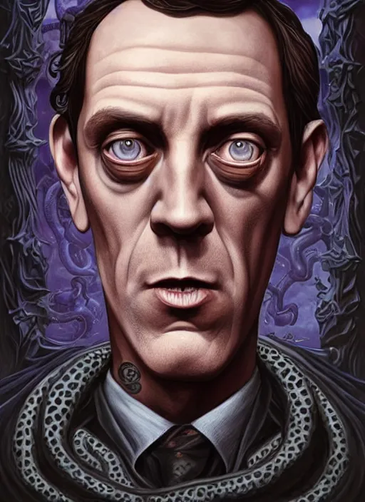 Image similar to lovecraft lovecraftian portrait of hugh laurie, pixar style, by tristan eaton stanley artgerm and tom bagshaw.