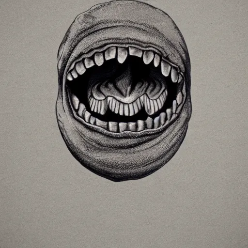 Prompt: giant eye with mouth full of teeth, realism, horror