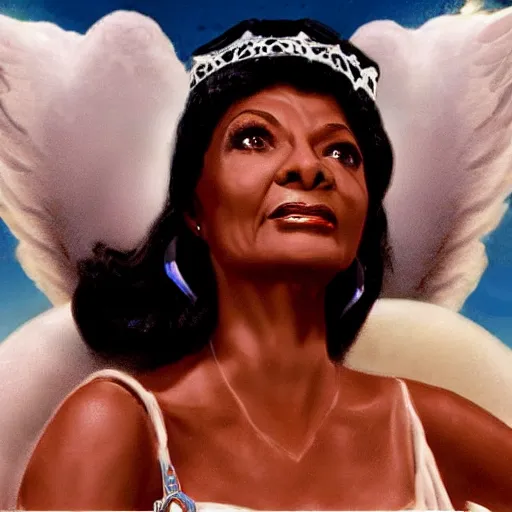 Image similar to nichelle nichols as a heavenly angel in cloud heaven photorealistic fantasy epic