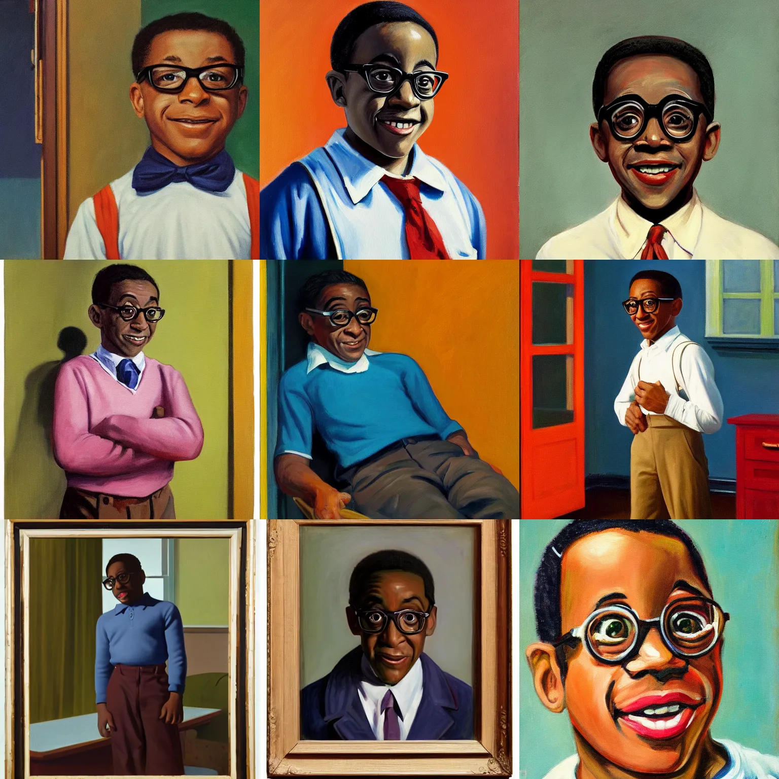 Prompt: A portrait of Steve Urkel, painted by Edward Hopper