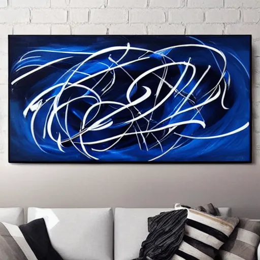 Prompt: modern_calligraphy_art_blue_paint_black_paint_and_black_Canvas_metal_caligrafiturism_style_multi-layered_artworks_abstract_oil_paint_nitro_paint_spr_-n_4