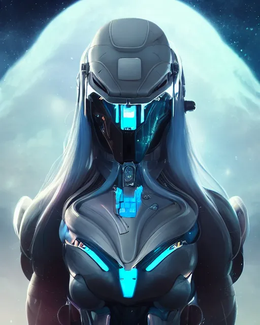 Image similar to perfect android girl on a mothership, warframe armor, beautiful face, scifi, futuristic, galaxy, nebula, bae suzy, dreamy, long white hair, blue cyborg eyes, sharp focus, cinematic lighting, highly detailed, artstation, divine, by gauthier leblanc, kazuya takahashi, huifeng huang