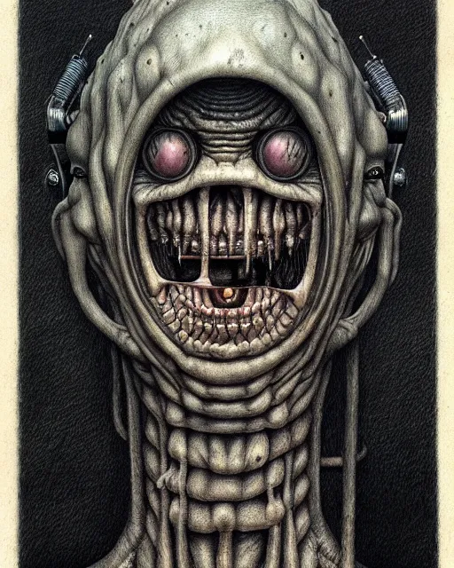 Prompt: a realistic detailed portrait painting of a monster by john kenn mortensen, santiago caruso, synthwave cyberpunk psychedelic vaporwave