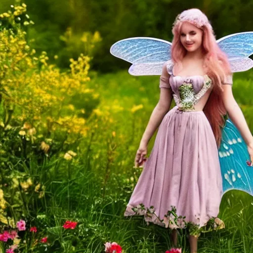 Image similar to photo of a real-life fantasy stunningly beautiful cottagecore fairy