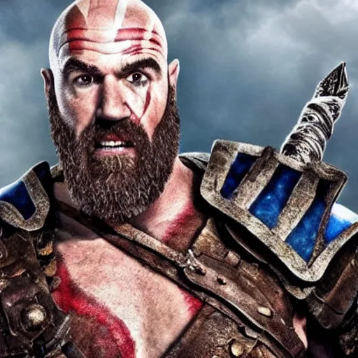 Prompt: jeremy clarkson as kratos in god of war the new movie, sharp focus