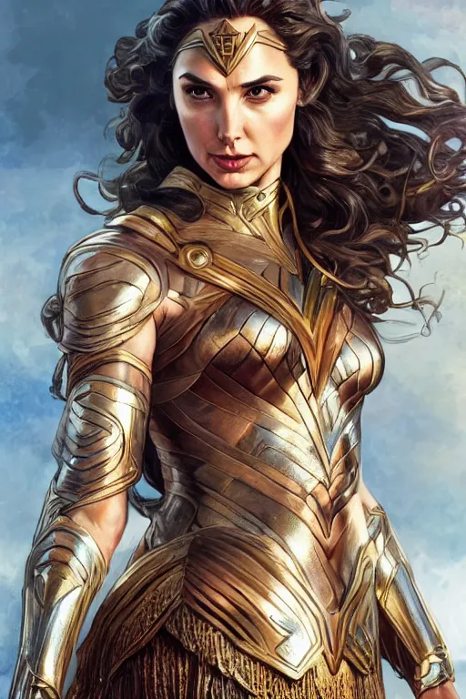 Prompt: Gal Gadot as the Queen of the Amazons, cute, fantasy, intricate, elegant, highly detailed, digital painting, 4k, HDR, concept art, smooth, sharp focus, illustration, art by artgerm and H R Giger and alphonse mucha