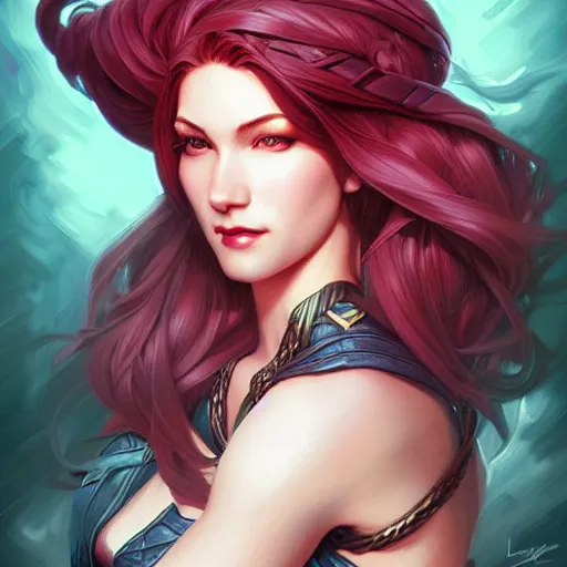 Image similar to head and shoulders portrait of Katarina from League of Legends illustration, medium shot, intricate, elegant, highly detailed, digital art, ffffound, art by JC Leyendecker and sachin teng