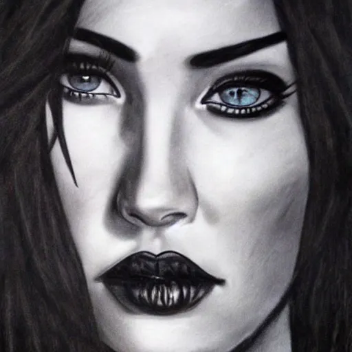 Image similar to charcoal drawing of megan fox | horror themed | creepy