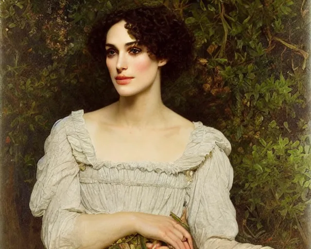 Image similar to portrait en buste of winona ryder kiera knightley in repose by Hughes Merle, by Pierre Auguste Cot, perfect detailed eyes, realistic fabric, abundant detail, kiera knightley