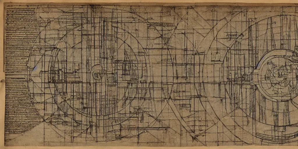 Image similar to the death star architecture diagram by leonardo da vinci, star wars, made on old parchment, highly detailed, trending on artstation