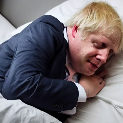 Image similar to boris johnson tucked in bed sleeping wistfully