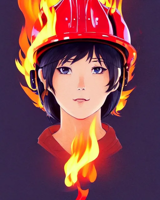 Prompt: fireman, fire helmet, flames background | | very very anime!!!, fine - face, audrey plaza, realistic shaded perfect face, fine details. anime. realistic shaded lighting poster by ilya kuvshinov katsuhiro otomo ghost - in - the - shell, magali villeneuve, artgerm, jeremy lipkin and michael garmash and rob rey