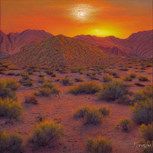 Prompt: an oil painting of a wild west ghost town in the sonora desert by frank maggiori, golden hour, sunlight