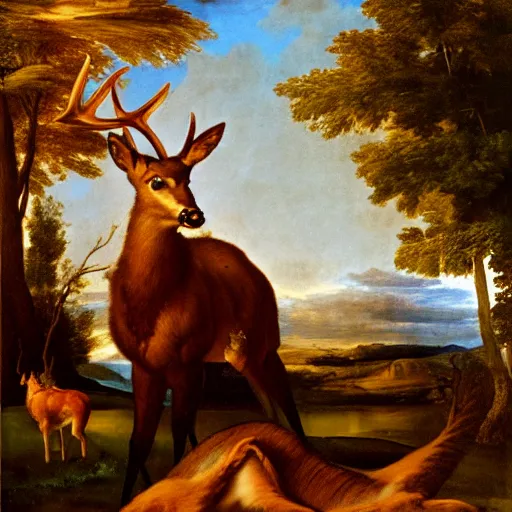 Image similar to a flaming deer portrait in the style of renaissance painting