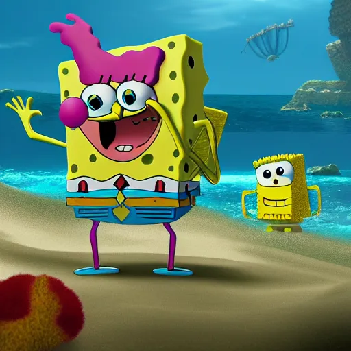 Image similar to spongebob bikini bottom, intricate detail, hieronymous bosch, whealan, hd, unreal engine