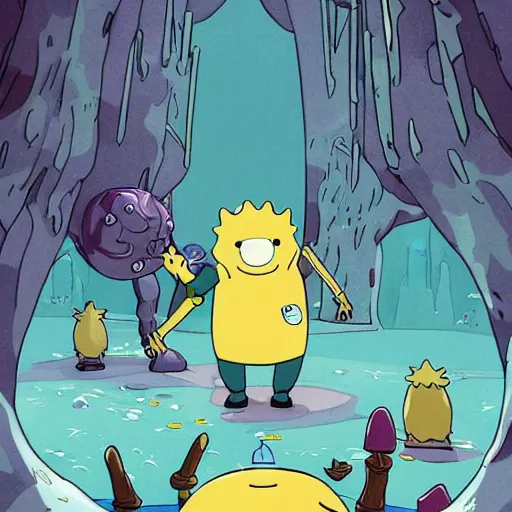 Image similar to finn and jake fighting the ice king in adventure time, symmetrical, full body image, accurate image, highly ornate intricate details, very sharp photo,